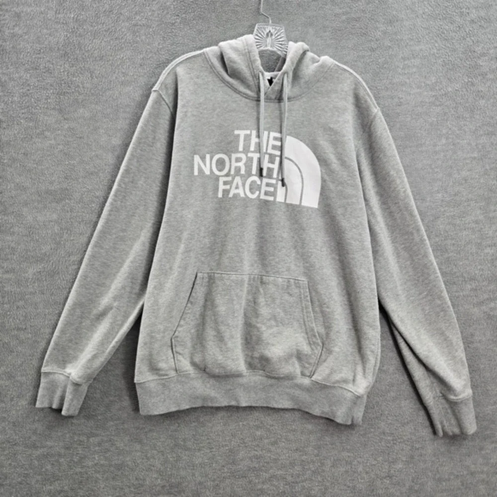 The North Face Men Sweatshirt‎ Large Gray Logo Fleece Pullover Drawstring